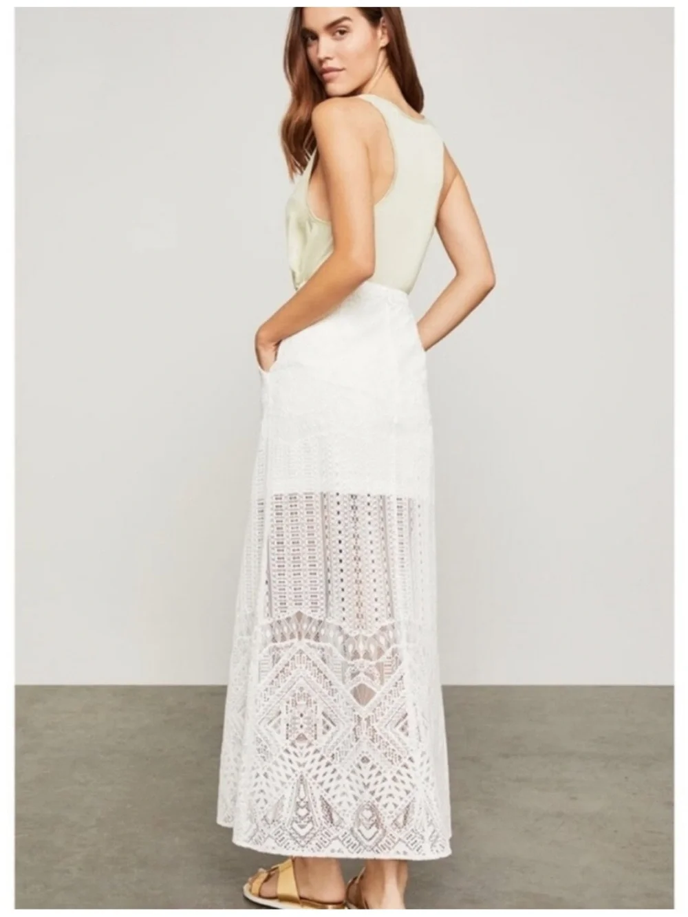 BCBGMaxAzria Harper White Lace Maxi Skirt Size 2 Cotton Snap Button Front NEW